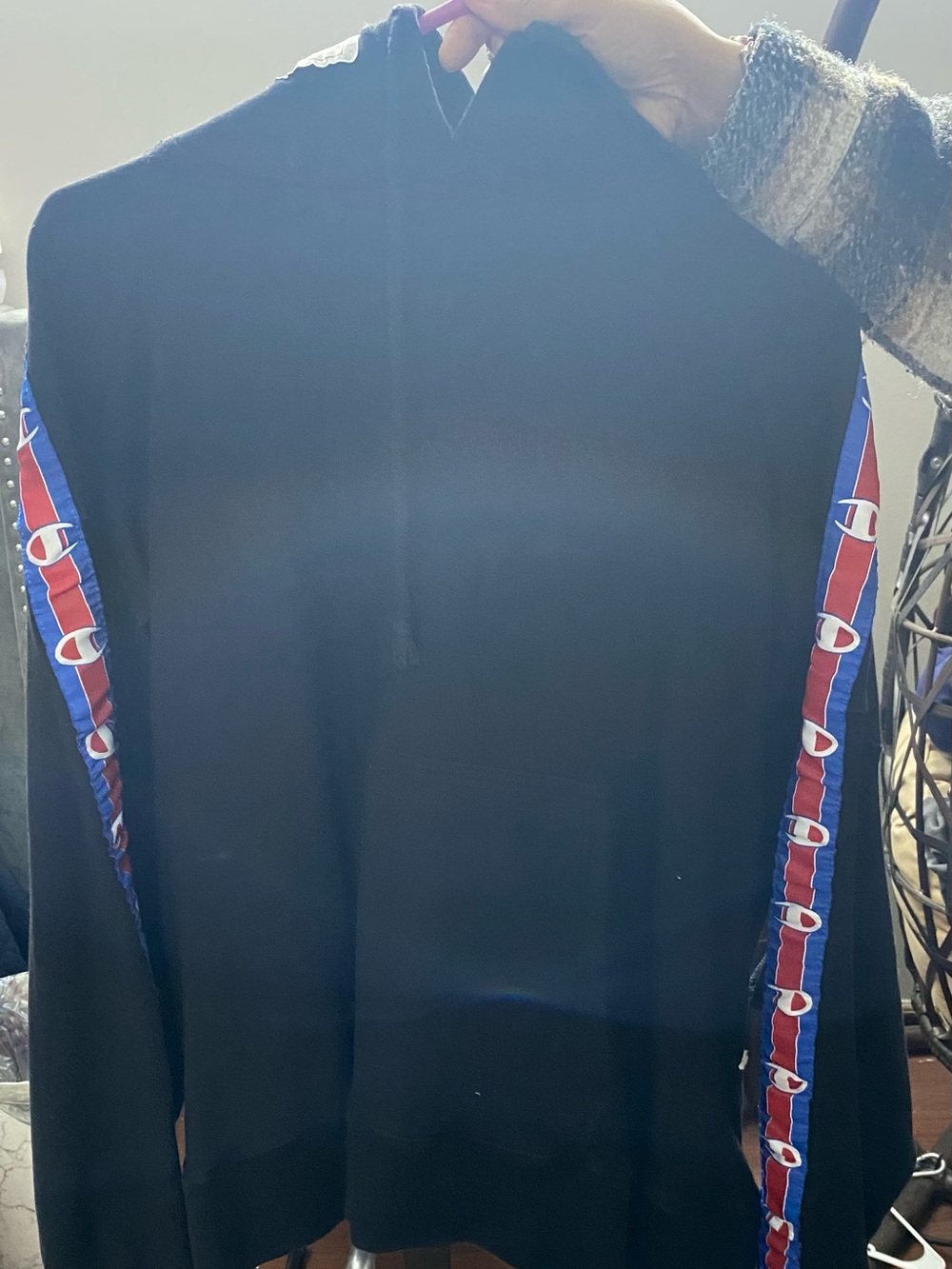 Vetements Champion Black Hoodie with logo tape. Size S like New